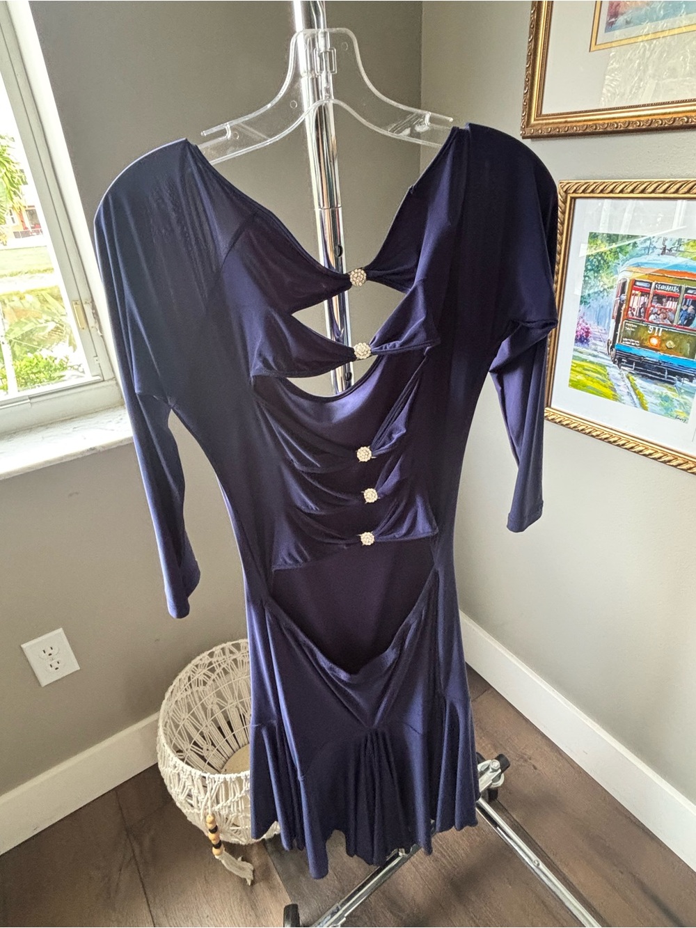 Elegant Blue 3/4-Sleeve Back-Detail Dress - dance competition dress - Picture 2 of 3